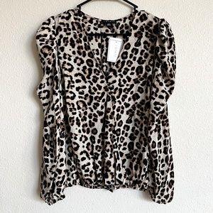 NWT 1.State Cheetah Print Long Sleeve Faux Wrap Surplice Blouse